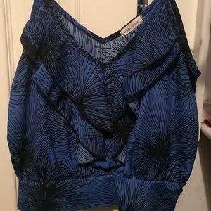 Blue patterned top with side button detail